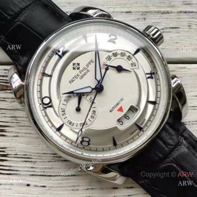 Patek Philippe Replica Watches For Sale - White Dial Black Leather Strap